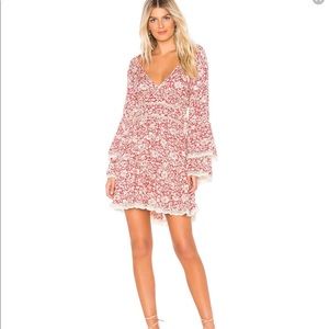 kristall berry red floral print bell sleeve mini dress free people